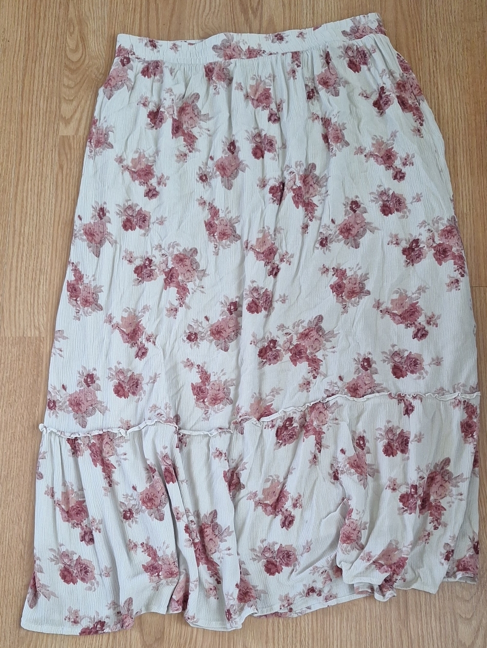 Pink Rose Cream Maxi Skirt with Dusty Pink Floral Print